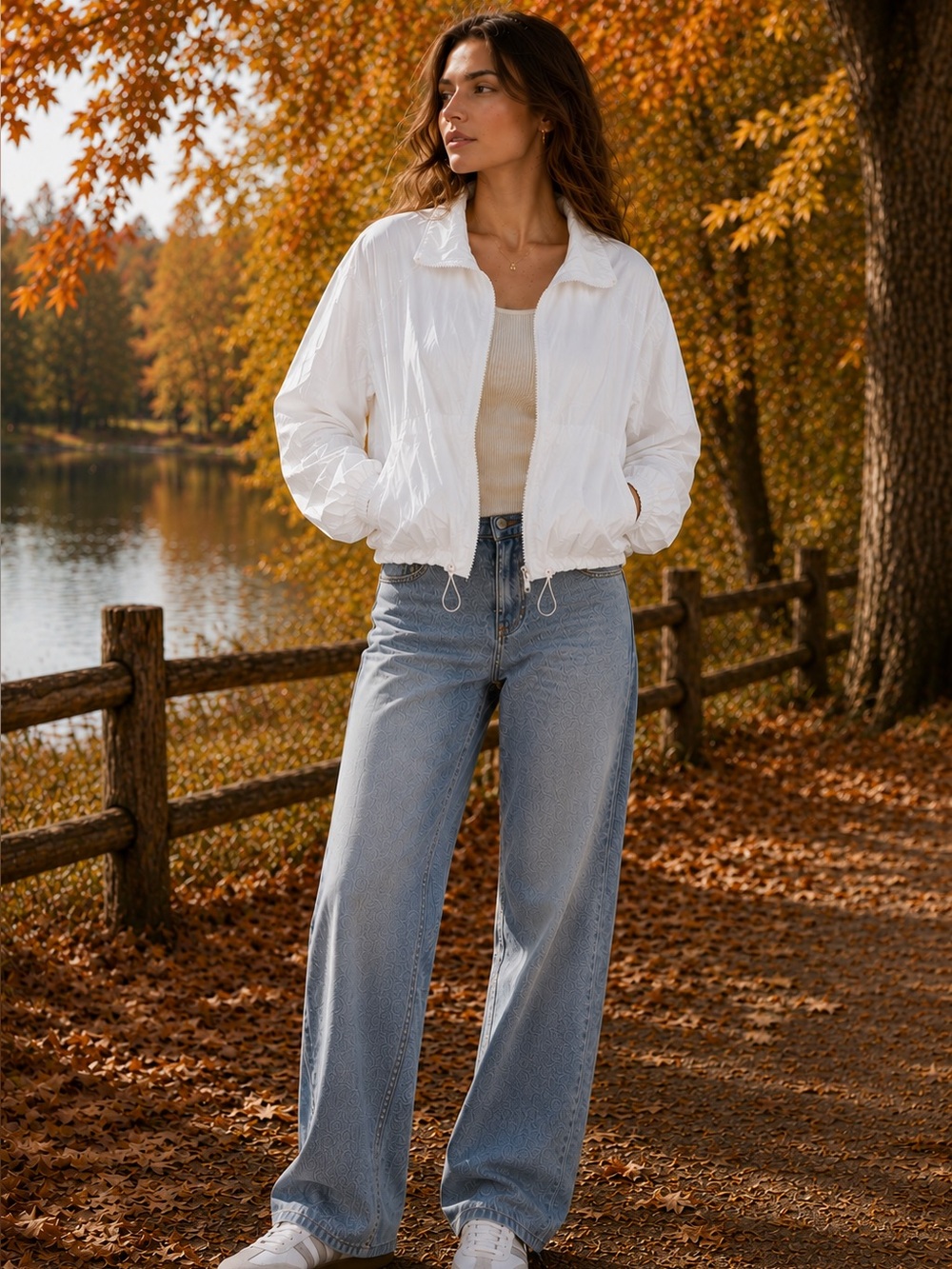 Effortless White Zip-Front Bomber Jacket by Ott